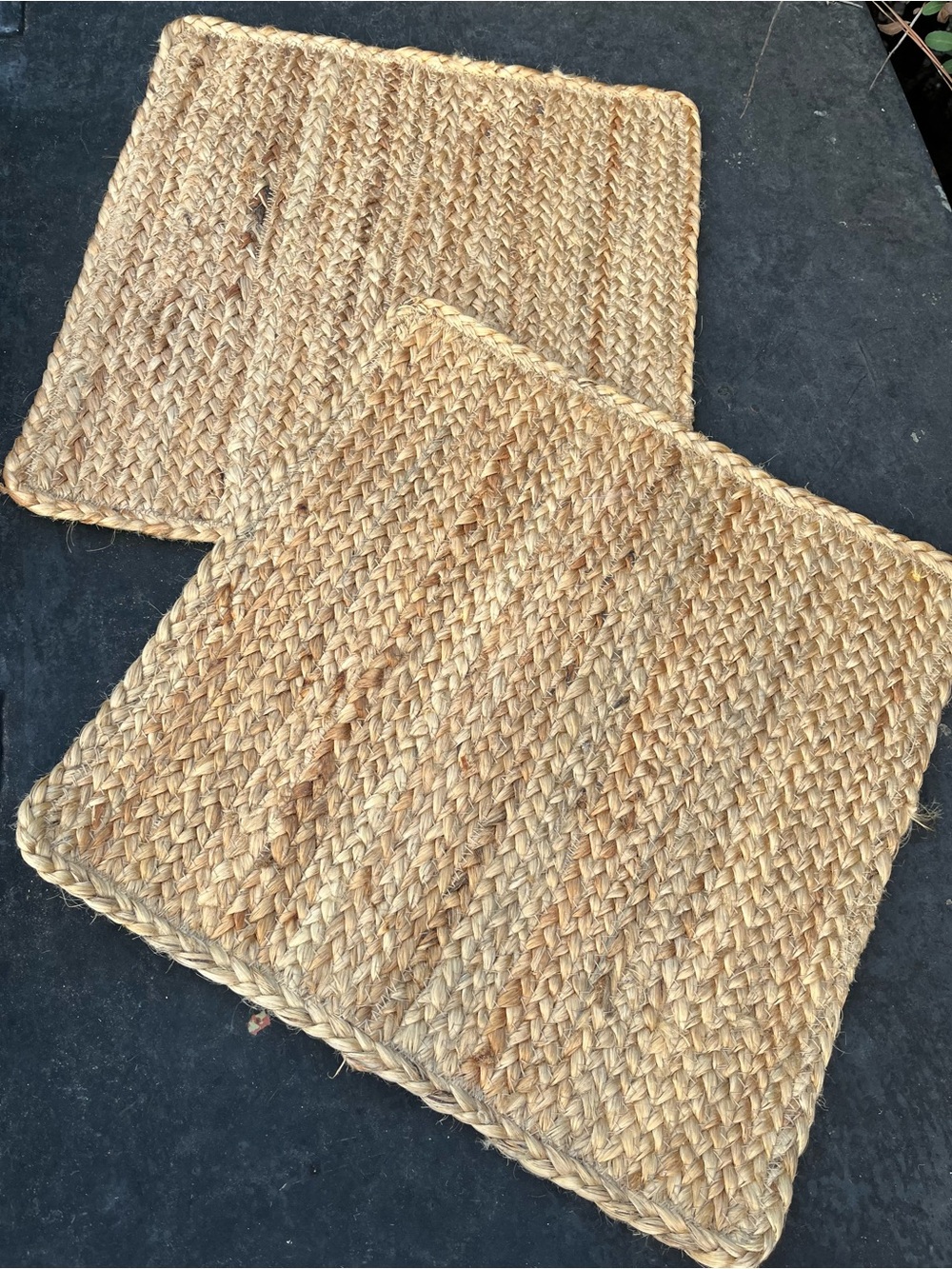 Woven Jute Placemats Set Of 2 Square 14X14 Braided Natural Rustic Boho Tableware